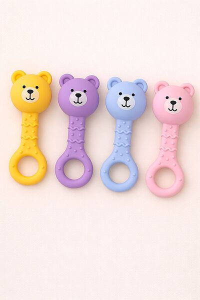 Tiny Bear - Silicone Teether and Rattle - Pack of 1