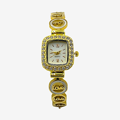 Women's Gold "Love" Bracelet Watch with Crystal Bezel