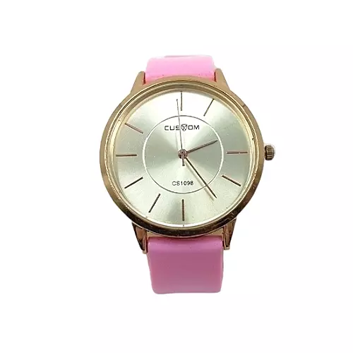 Custom Unisex Minimalist Analog Watch - Pink Faux Leather Band