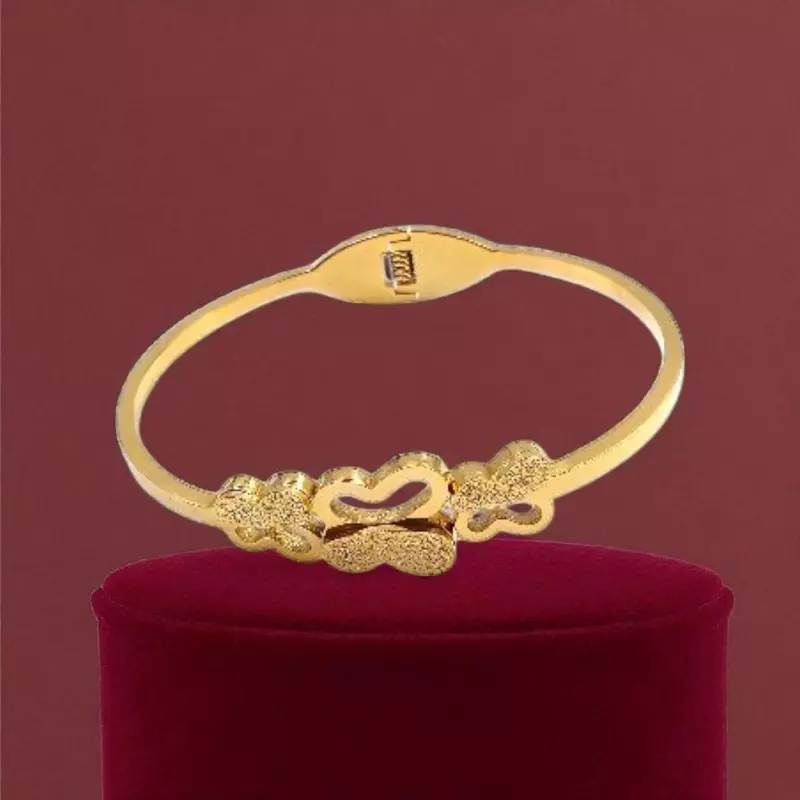 Dainty Butterfly and Clover Bangle with Textured Finish