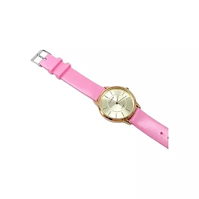 Custom Unisex Minimalist Analog Watch - Pink Faux Leather Band