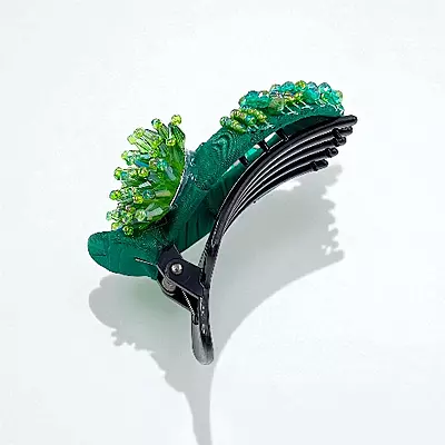 Chic Stripe Hair Claw Clip with Beaded Embellishments