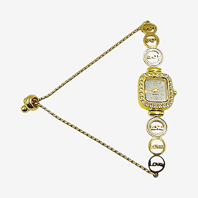 Women's Gold "Love" Bracelet Watch with Crystal Bezel
