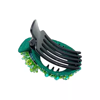 Chic Stripe Hair Claw Clip with Beaded Embellishments