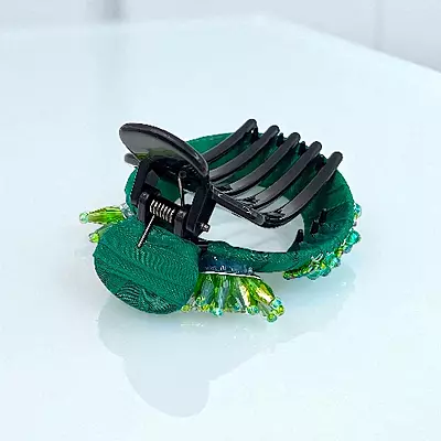 Chic Stripe Hair Claw Clip with Beaded Embellishments