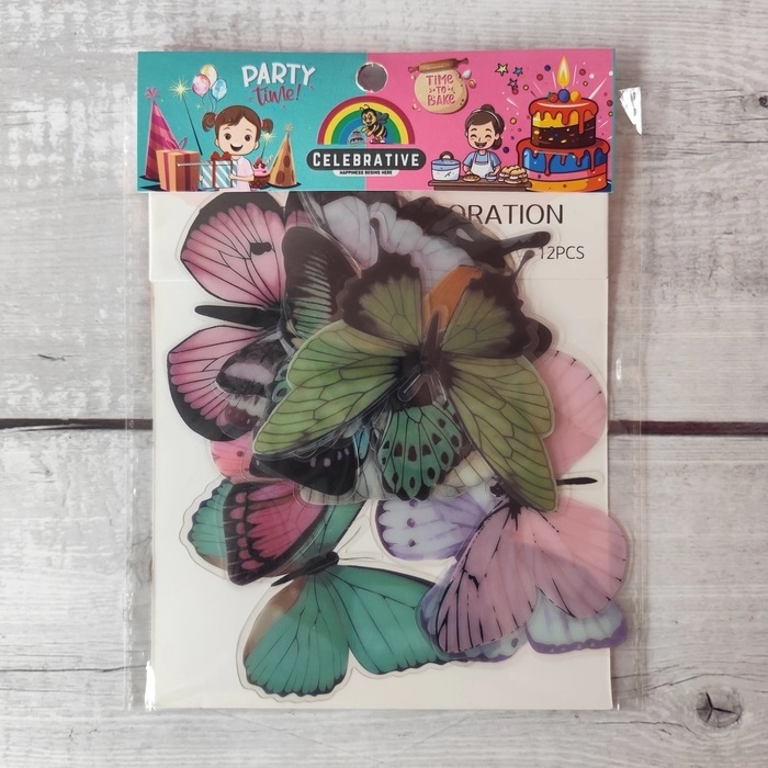 12 Pcs Multi Design Colorful Butterfly Topper Without Stick