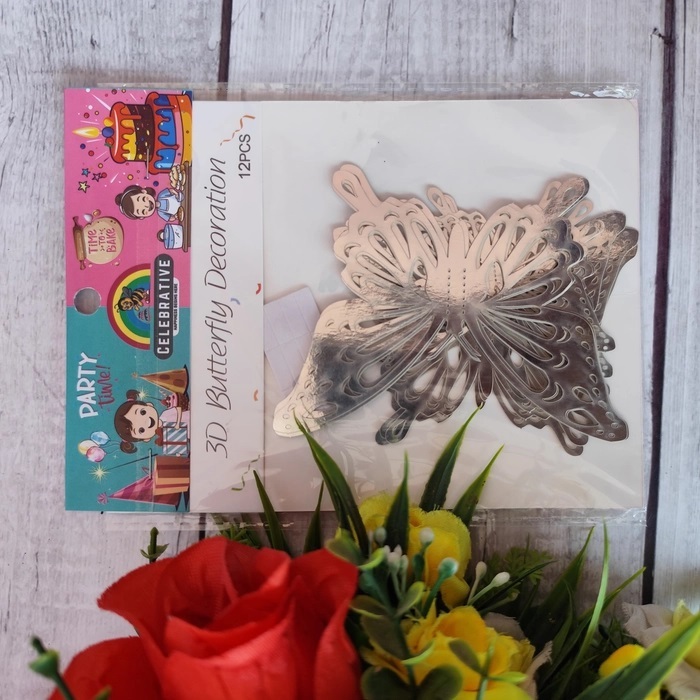 12 Pcs Silver Butterfly Topper Without Stick
