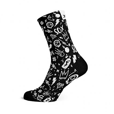 SOX DOODLE BLACK CASUAL CREW SOCK, SIZE M SOX DOODLE BLACK CASUAL CREW SOCK, SIZE M