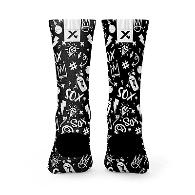 SOX DOODLE BLACK CASUAL CREW SOCK, SIZE M SOX DOODLE BLACK CASUAL CREW SOCK, SIZE M