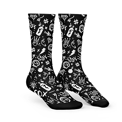 SOX DOODLE BLACK CASUAL CREW SOCK, SIZE M SOX DOODLE BLACK CASUAL CREW SOCK, SIZE M