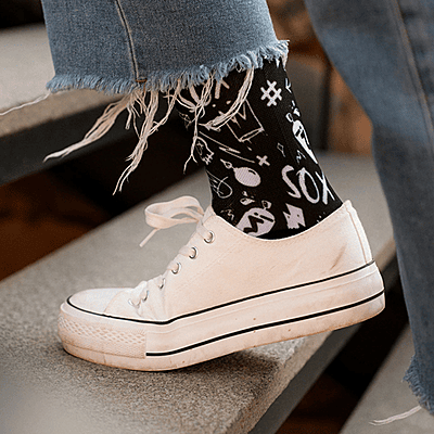 SOX DOODLE BLACK CASUAL CREW SOCK, SIZE M SOX DOODLE BLACK CASUAL CREW SOCK, SIZE M