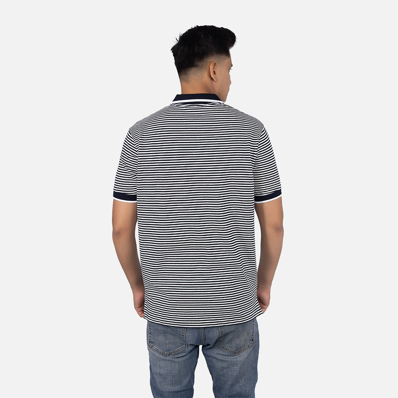 Men Indigo Blue Stripe Polo Neck T-shirt