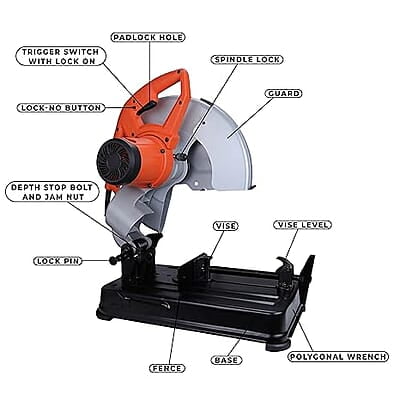 BLACK+DECKER BEM2200-IN 14-inch (355 mm),2200W,4200 Rpm Heavy Duty Corded Electric Chop Saw for Cutting Metal, 1 Year Warranty