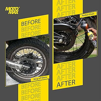 Motomax Chain Lube Aerosol Spray 200 ml |Provides Lubrication and corrosion protection of Chain & sprockets for Bikes, Motorbikes, Cars| Avoid Sling Off & Prevent Chain breakage | Extended Chain Life