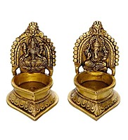 Brass Lakshmi Ganesha Diya Pair - 4.5 inch Height | Auspicious Blessings