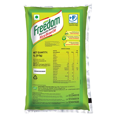Freedom Physically Refined Rice Bran Oil, 1 L Pouch