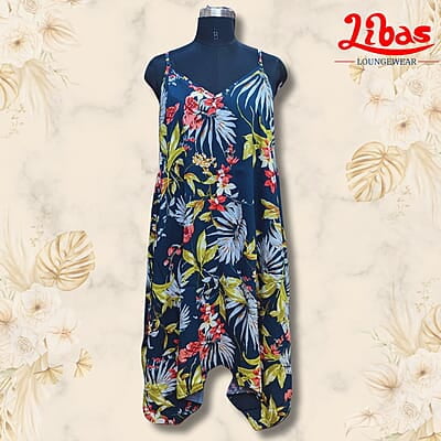 Navy Blue Soft Cotton Short Nighty With Floral Print All Over From Libas Loungewear - SHN078
