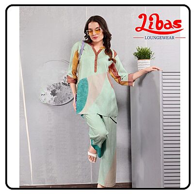 Warm Sand Print Top & Bottom Hosiery Cotton Women Night Suit From Libas Loungewear- FPS153