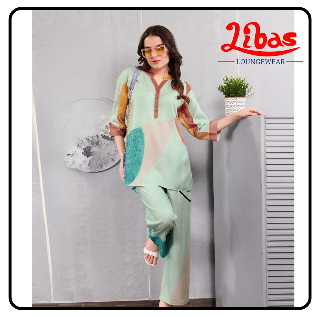 Warm Sand Print Top & Bottom Hosiery Cotton Women Night Suit From Libas Loungewear- FPS153