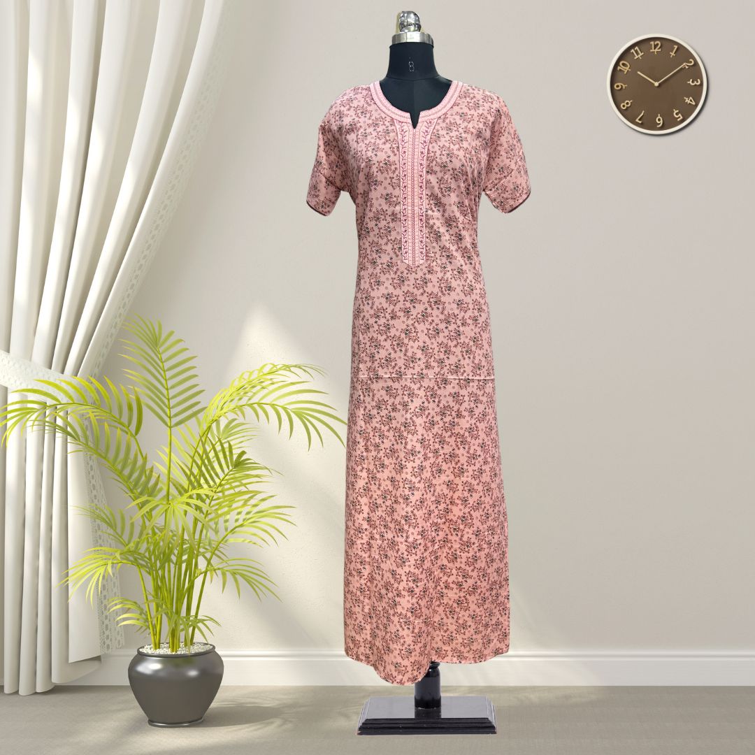 Softy Pink Soft Cotton Nighty With All Over From Libas Loungewear - AL1104