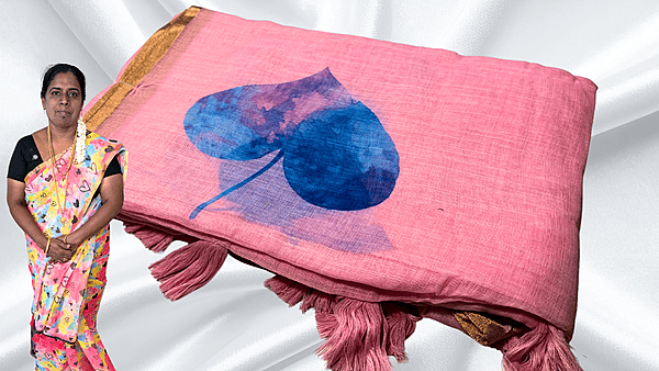 Teacher's Uniform Soft Heart Leaf Saree - Baby Pink