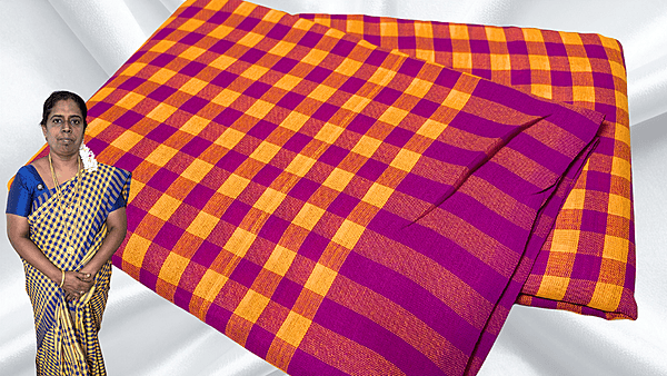 Jyotsna Soft Checks Cotton Saree - Yellow & Magenta