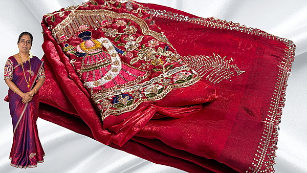 RR Express Designer Doll Saree - Cherry Red