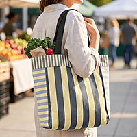 Stylish Striped Tote Bag with Inner Pocket - Cream and Grey Combo