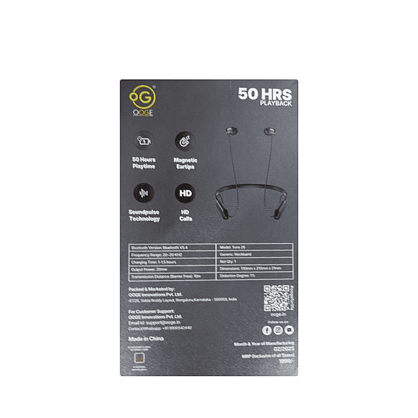 OOGE Tune 26 Wireless Neckband – Bluetooth | Deep Bass | In-Line Controls | Music & Calls