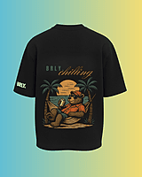 Unisex Black Beach Bear Graphic Printed Oversized Tee