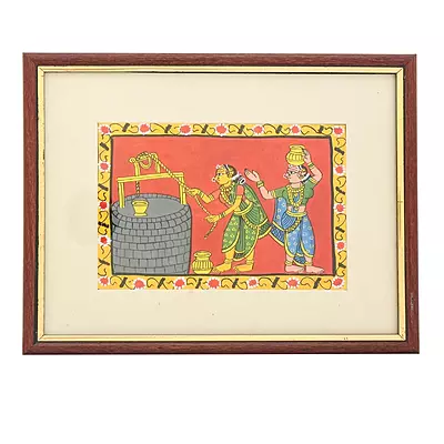 Village Women at the Well Framed Cherial Painting