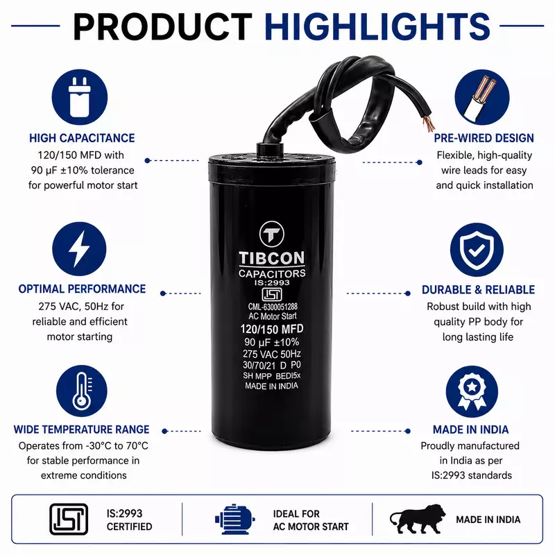 Tibcon 120-150 MFD 275 V Motor Starting Capacitor