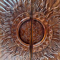 Double Teak Wood 3D Design Door with PU Polish – Sunburst Carving (2.5ft x 8ft each panel) Double Teak Wood 3D Design Door with PU Polish – Sunburst Carving (2.5ft x 8ft each panel)