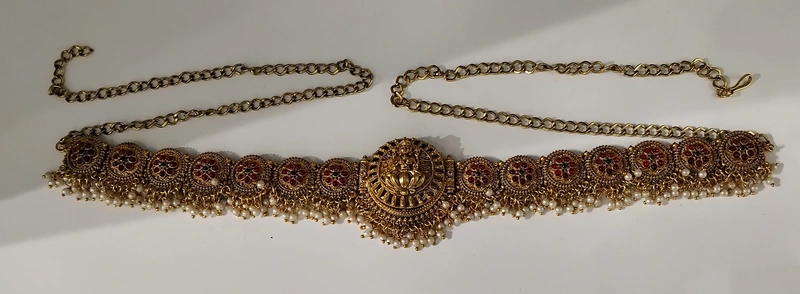 Multicoloured Stone with Lakshmi Center Focused Hip Chain
