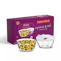 "Signora Ware Borosilicate Glass Mixing Bowl Combo with Lid (1000+1000 ML) - Heat-Resistant & Practical"