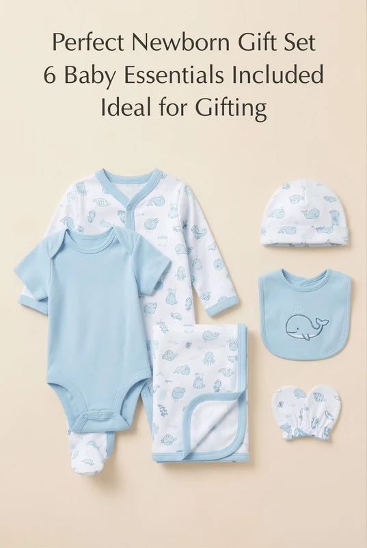 LittleToons Premium Cotton 6-Piece New-Born Baby Clothes Gift Set