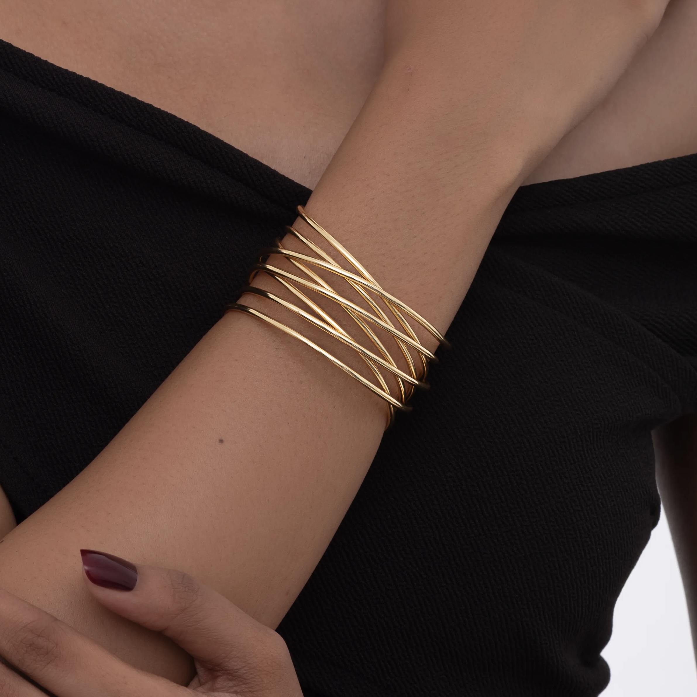 Multi-Band Brass Statement Bracelet