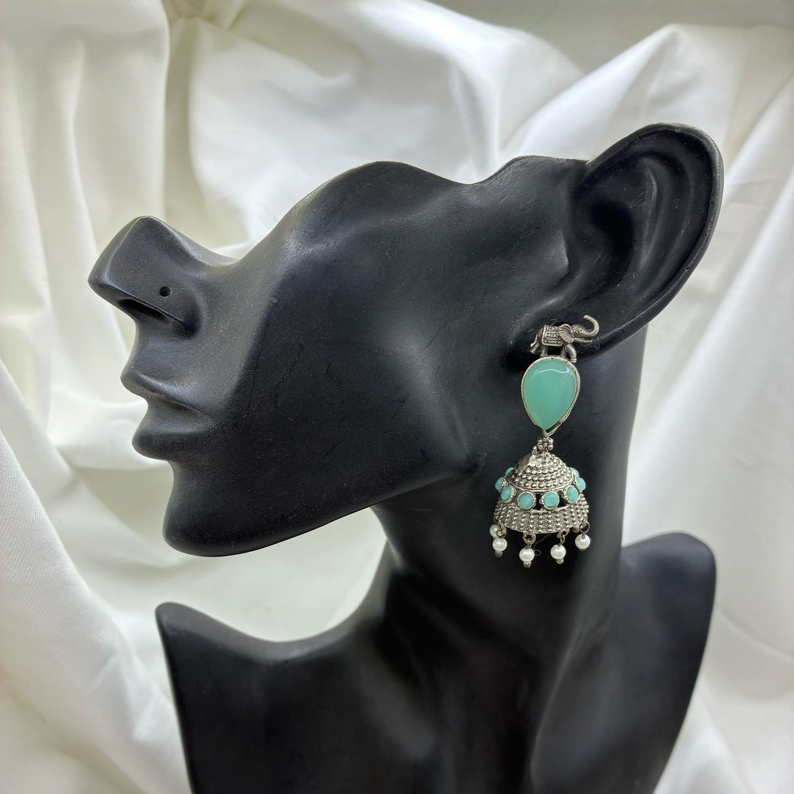 Silver plated Brass Earrings (Sea Green) #21