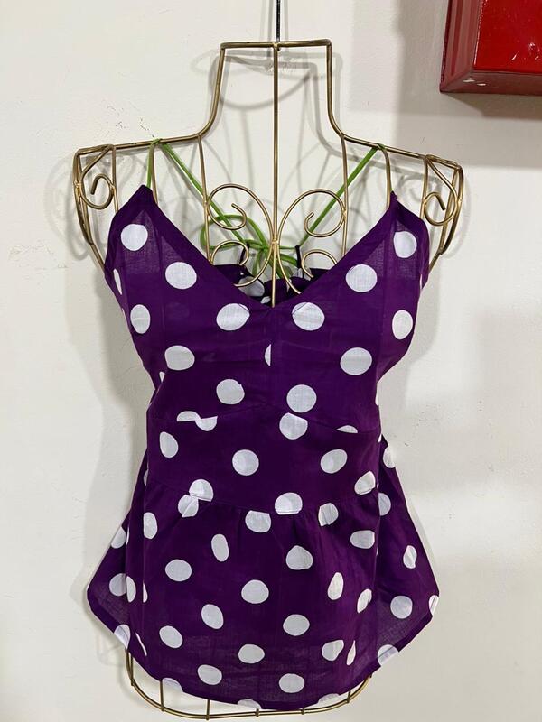 Inchara's Tie Back Peplum Top - Purple polka
