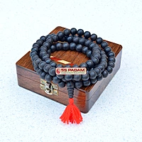 Black Ebony Wood Karungali Unpolished Pure & Natural Big Size Mala with Sheesham Wooden Gift Box