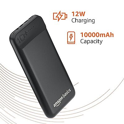 Amazon Basics 20000mAh 12W Lithium-Polymer Power Bank | Dual Input, Dual Output | Black, Type-C Cable Included