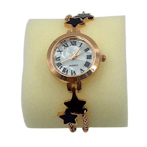 Rose Gold Star Bracelet Watch with Roman Numeral Dial