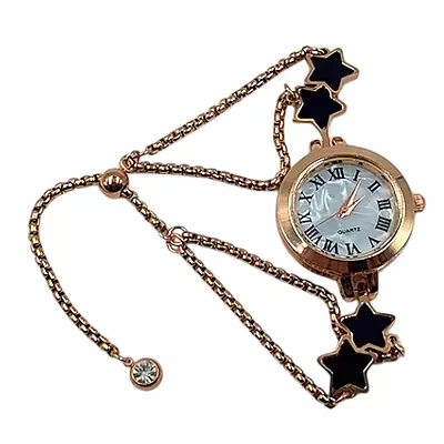 Rose Gold Star Bracelet Watch with Roman Numeral Dial