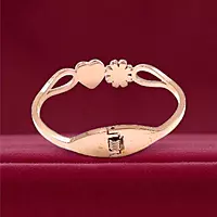 Heart and Flower Bangle Bracelet with Black Enamel
