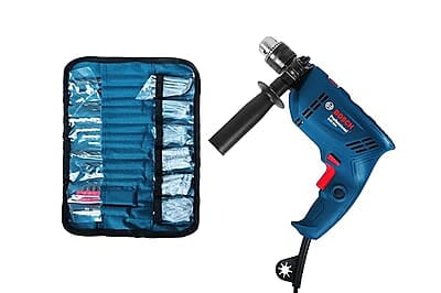 Bosch Gsb 600 Corded Electric Impact Drill With Wrapset Kit, 600 W, 13 Mm, 1.7 Kg, 3000 Rpm, 1.4 Nm, Variable Speed, Forward/Reverse Rotation, Double Insulation, Carbon Brush (Wrapset Kit), Blue
