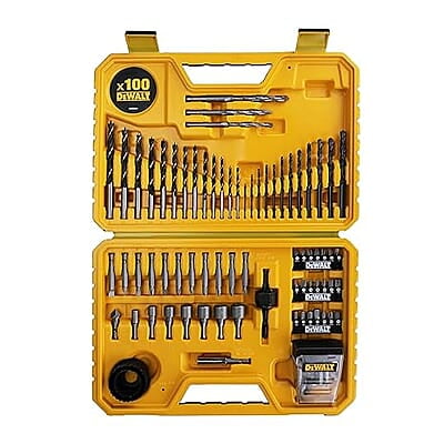 DEWALT DT71563-QZ 100 pc Drill Machine Bit Set with Metal,Wood and Masonary Drill Machine bits,Magnetic Bit Holder and Screwdriving bits, Hex