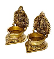 Brass Lakshmi Ganesha Diya Pair - 4.5 inch Height | Auspicious Blessings