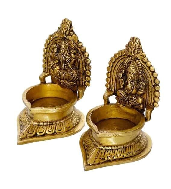 Brass Lakshmi Ganesha Diya Pair - 4.5 inch Height | Auspicious Blessings