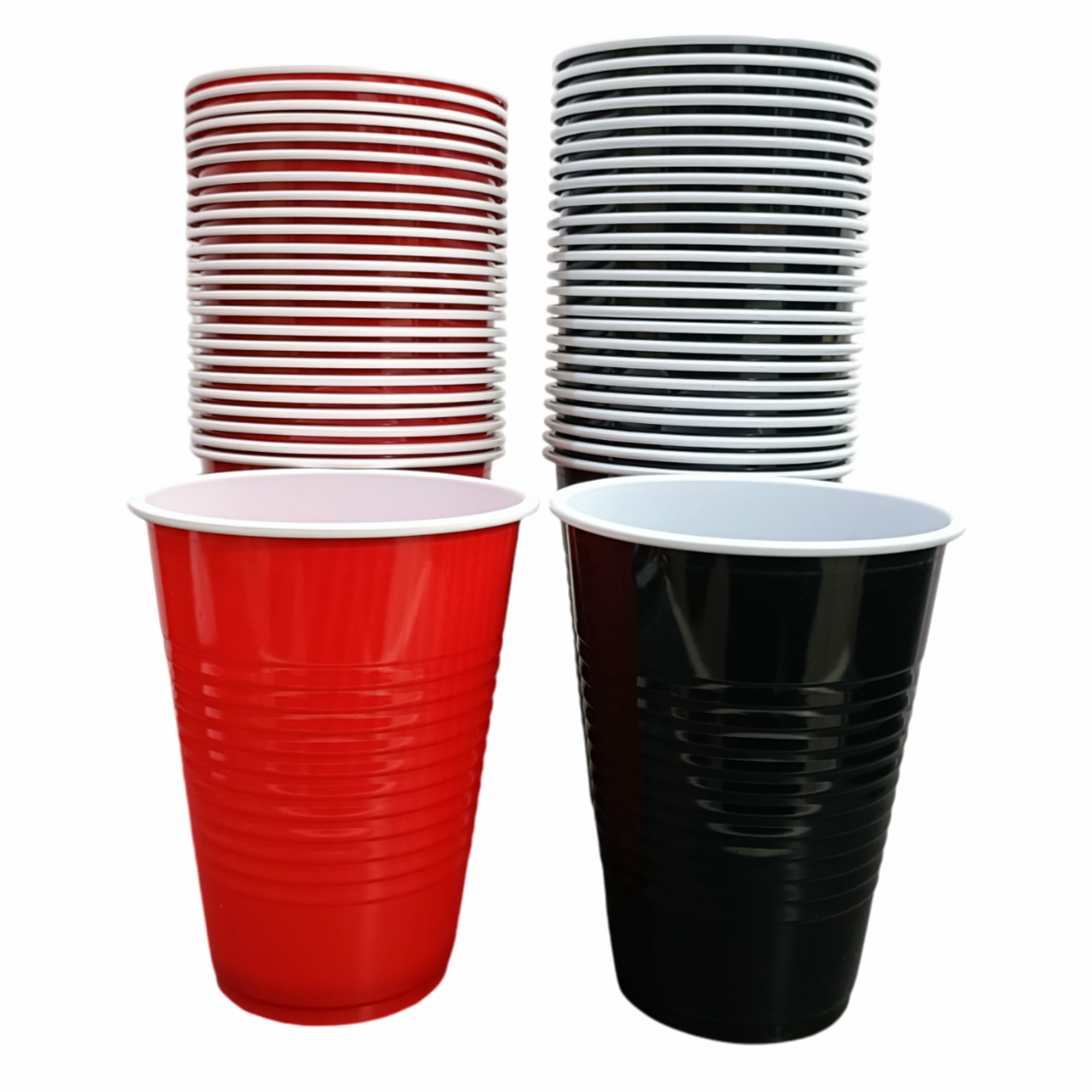 Red & Black Combo Set of 50 - 450ml Beer Pong Glasses | Reusable Drinking Glasses for Party Bachelor Wedding & Retirement Celebrations |25 pcs Each Color