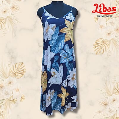 Dark Blue Soft Cotton Short Nighty With Floral Print All Over From Libas Loungewear - SHN081